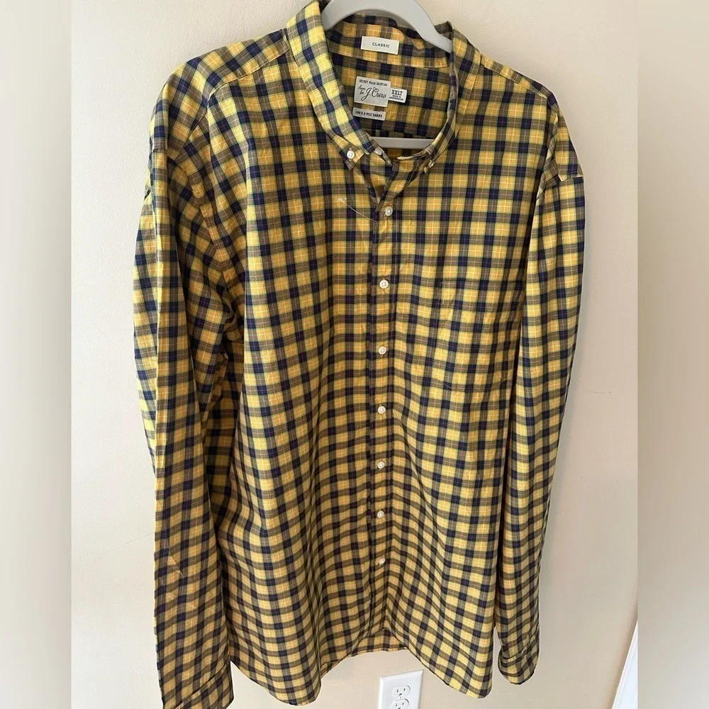 J.Crew Shirt Button Up Secret Wash Classic Cotton Poplin Yellow size XXL tall
